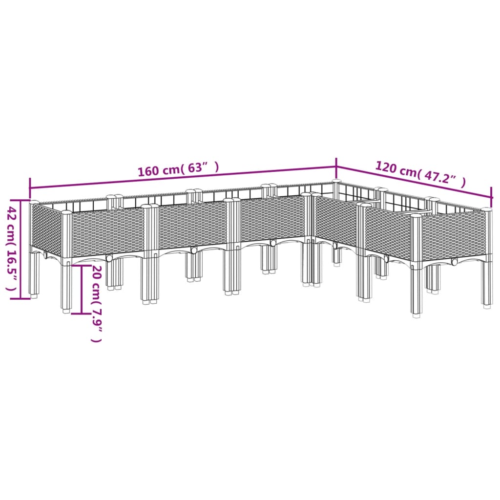 Fioriera da Giardino con Gambe Bianca 160x120x42 cm in PP | homemem39