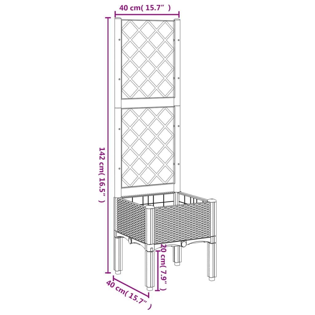 Fioriera da Giardino con Traliccio Marrone 40x40x142 cm in PP | homemem39