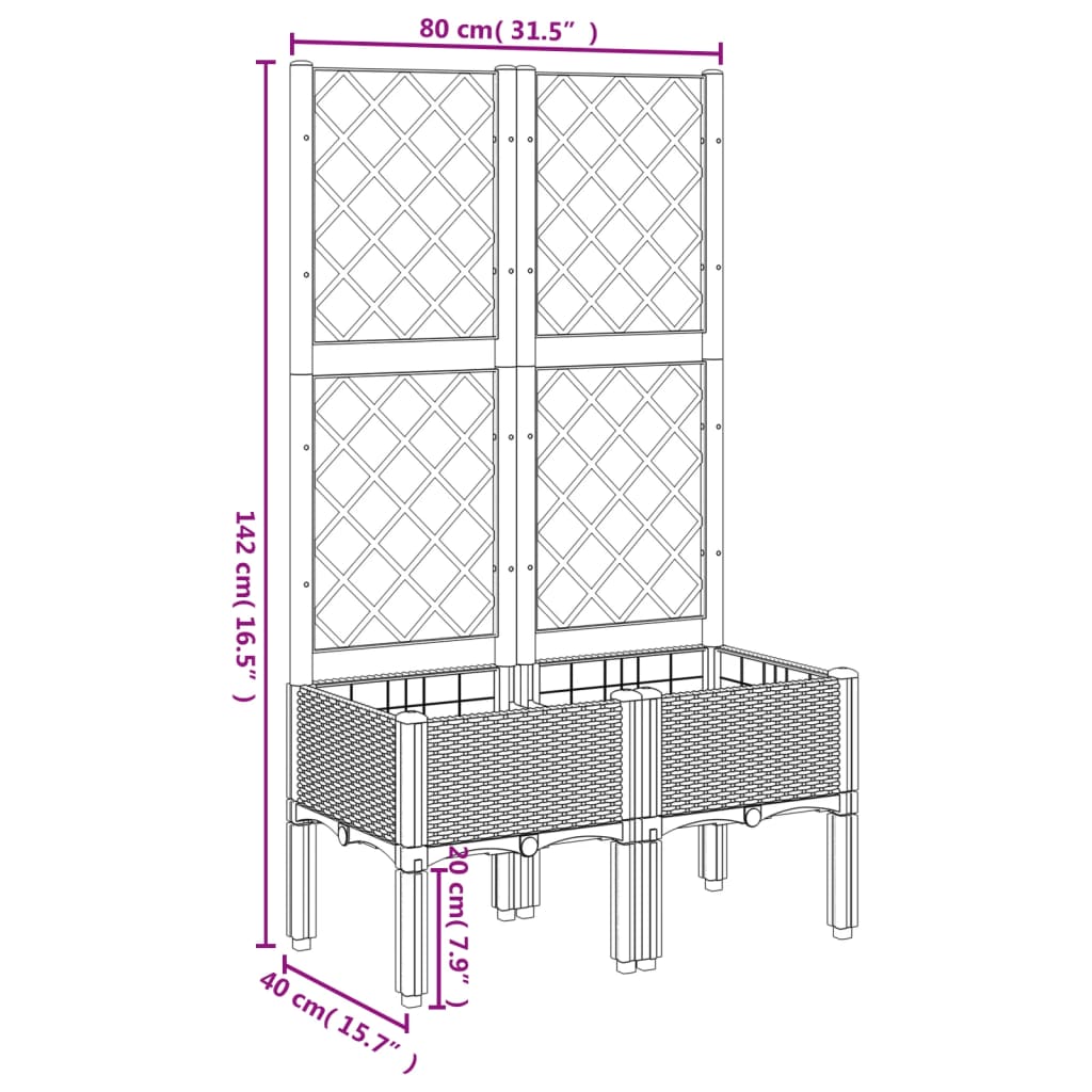 Fioriera da Giardino con Traliccio Nera 80x40x142 cm in PP | homemem39