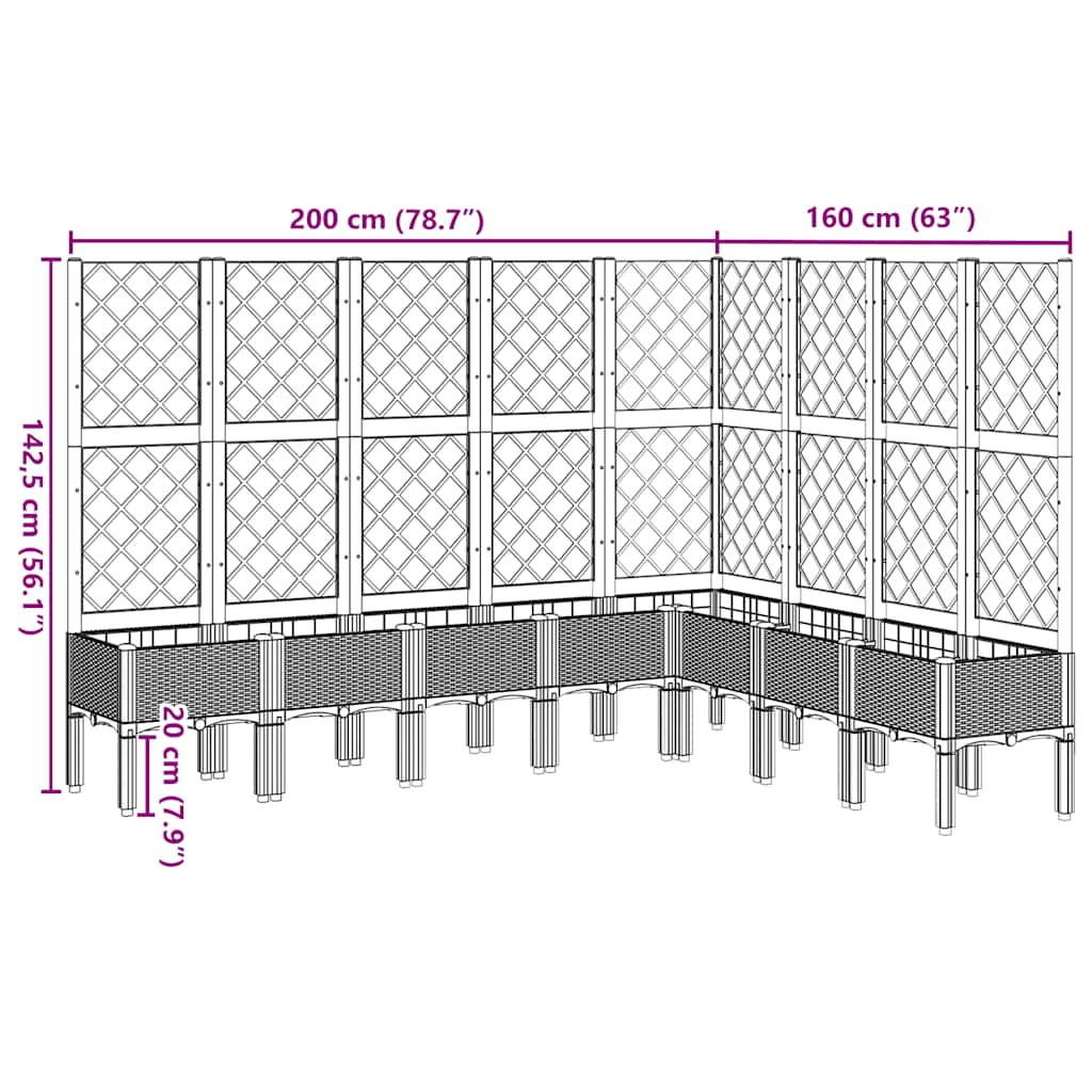 Fioriera da Giardino con Traliccio Marrone 200x160x142 cm in PP