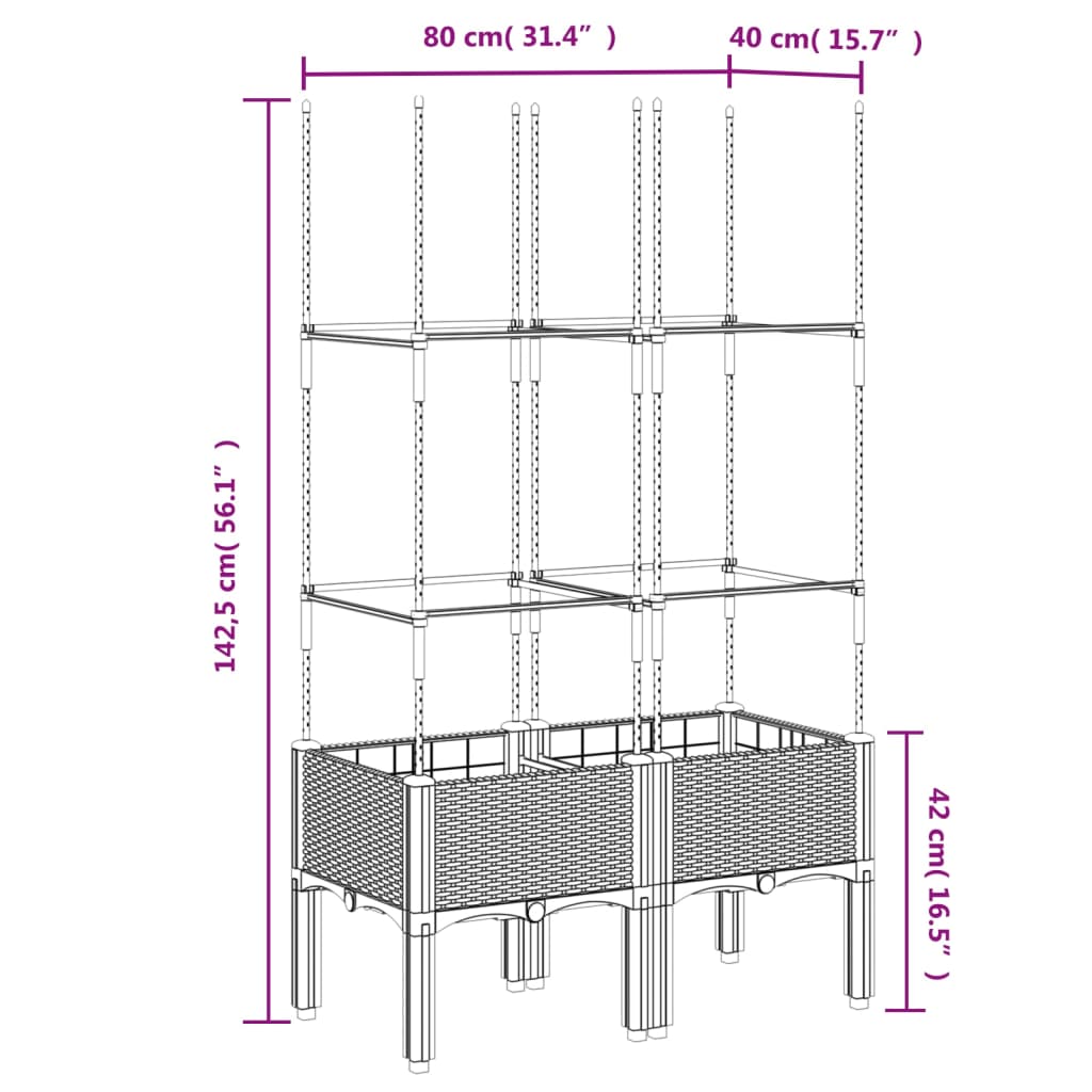 Fioriera da Giardino con Graticcio Grigio 80x40x142,5cm PP | homemem39