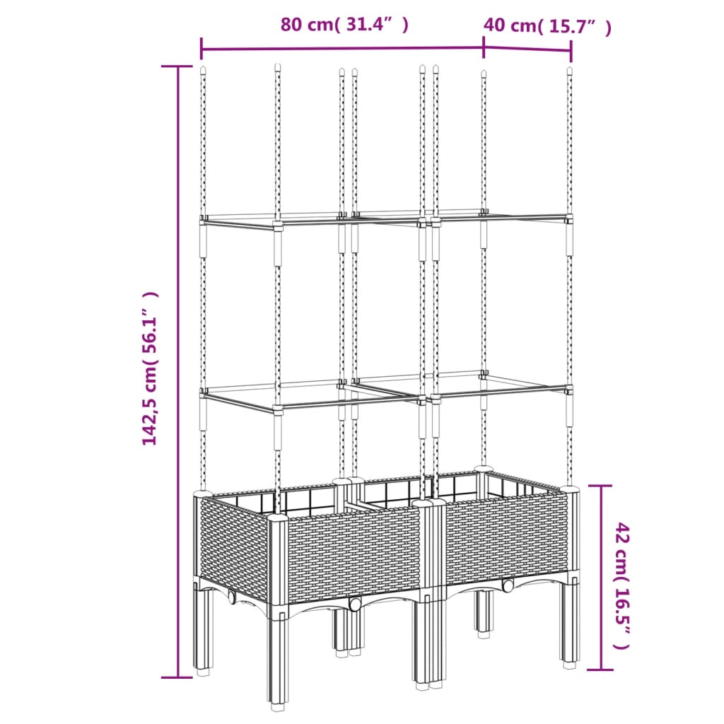 Fioriera da Giardino con Traliccio Nera 80x40x142,5 cm in PP | homemem39