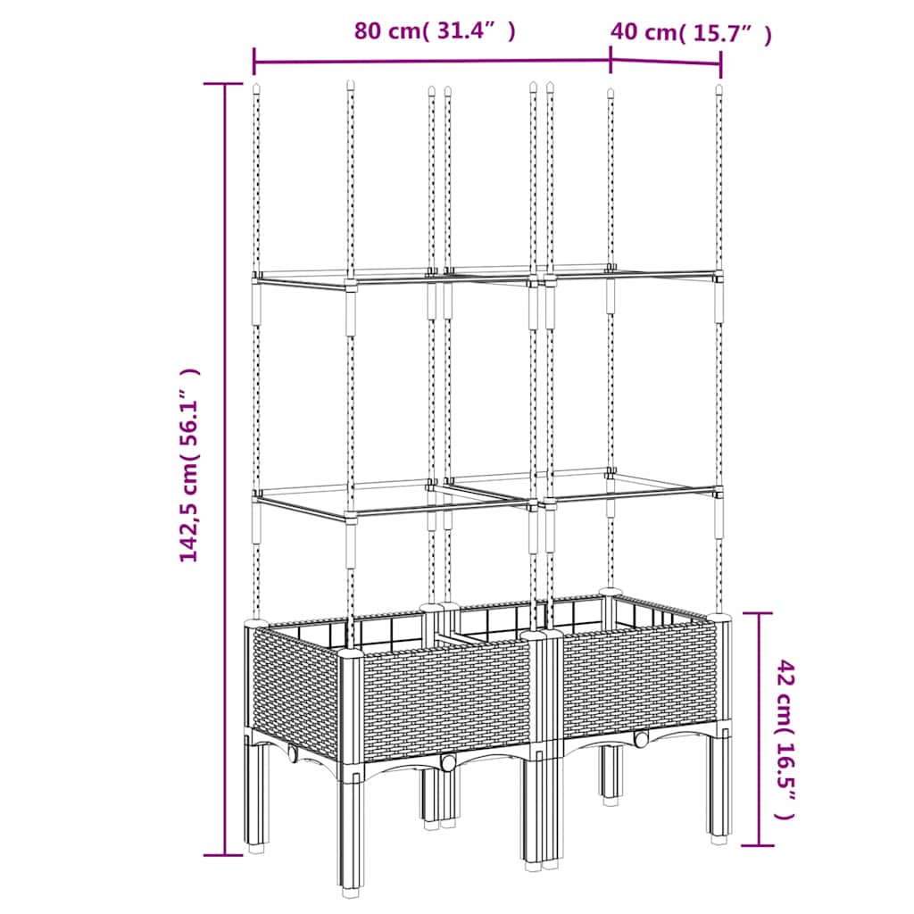 Fioriera da Giardino con Traliccio Nera 80x40x142,5 cm in PP | homemem39