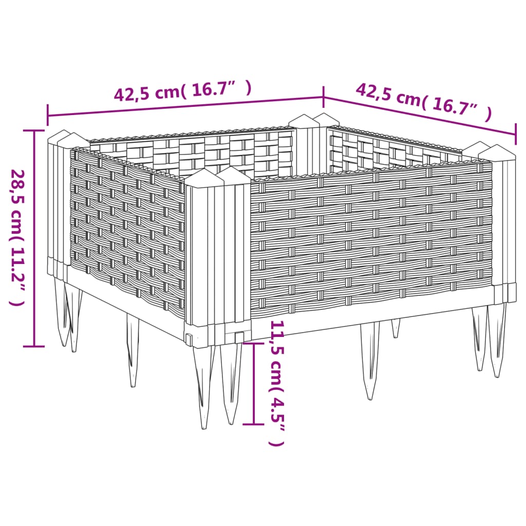 Fioriera da Giardino con Picchetti Grigia 42,5x42,5x28,5 cm PP | homemem39