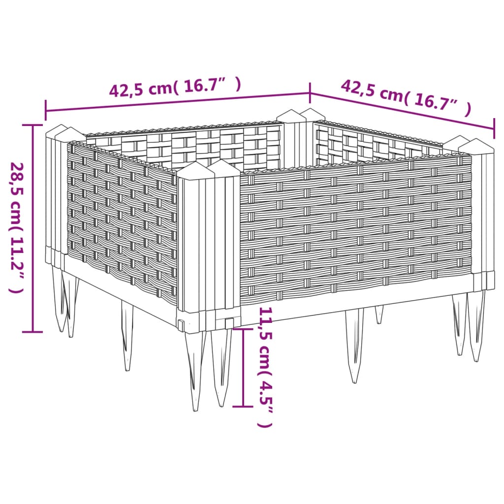 Fioriera da Giardino con Picchetti Bianca 42,5x42,5x28,5 cm PP | homemem39