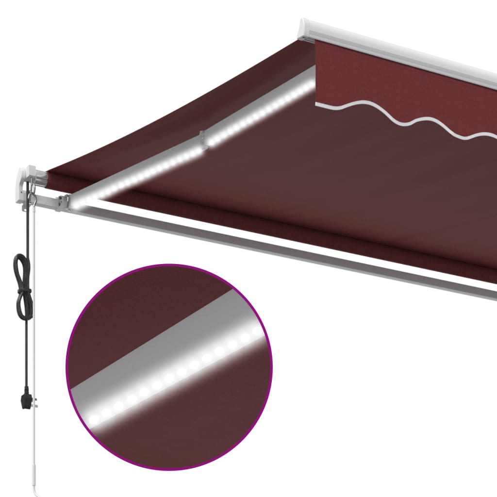 Tenda da Sole Retrattile Automatica con LED Bordò 450x350 cm | homemem39
