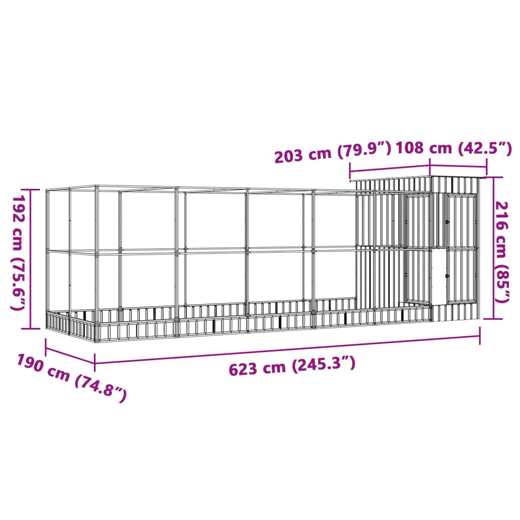 Voliera con Estensione Argento 623x203x216 cm in Acciaio | homemem39