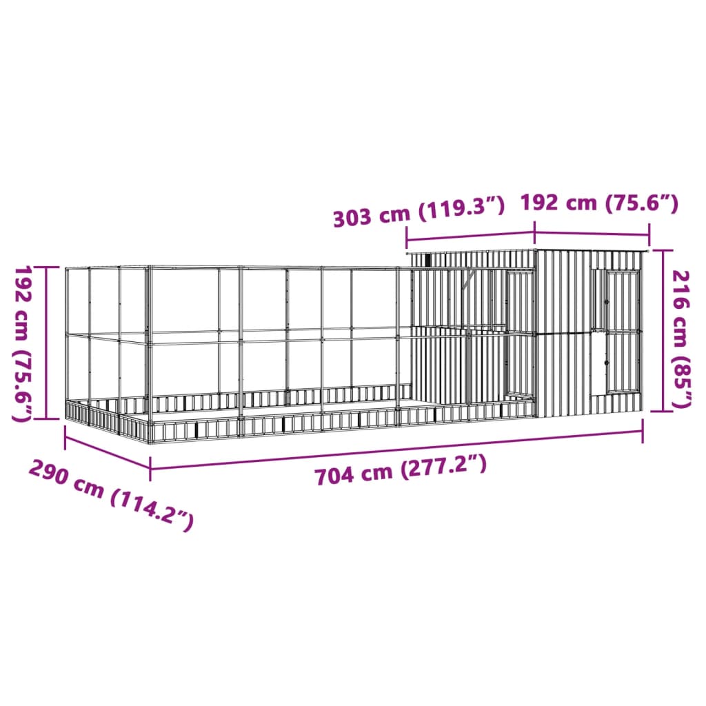 Voliera con Estensione Argento 704x303x216 cm in Acciaio | homemem39