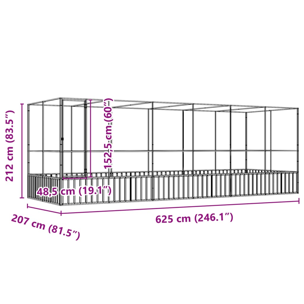 Voliera con Estensione Argento 625x207x212 cm in Acciaio | homemem39