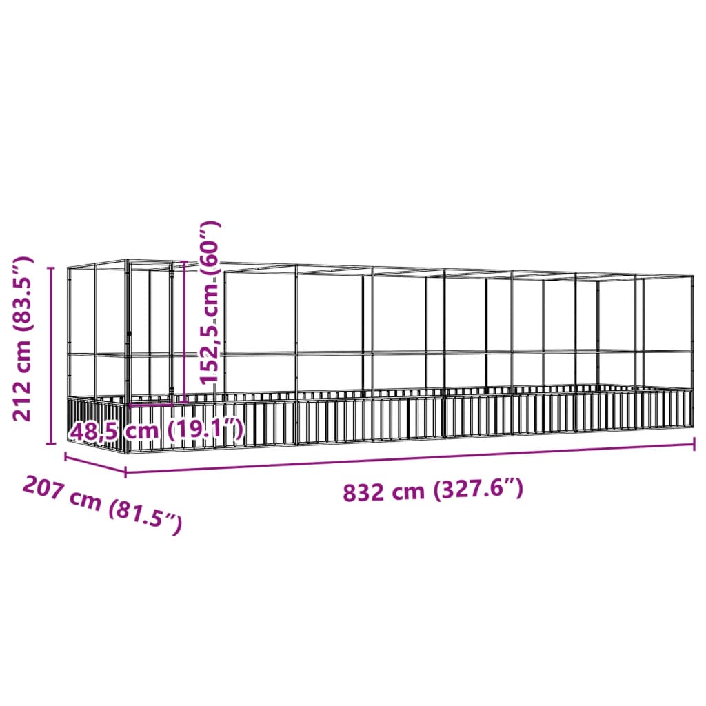 Voliera con Estensione Argento 832x207x212 cm in Acciaio | homemem39