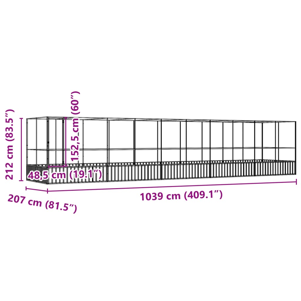 Voliera con Estensione Argento 1039x207x212 cm in Acciaio | homemem39