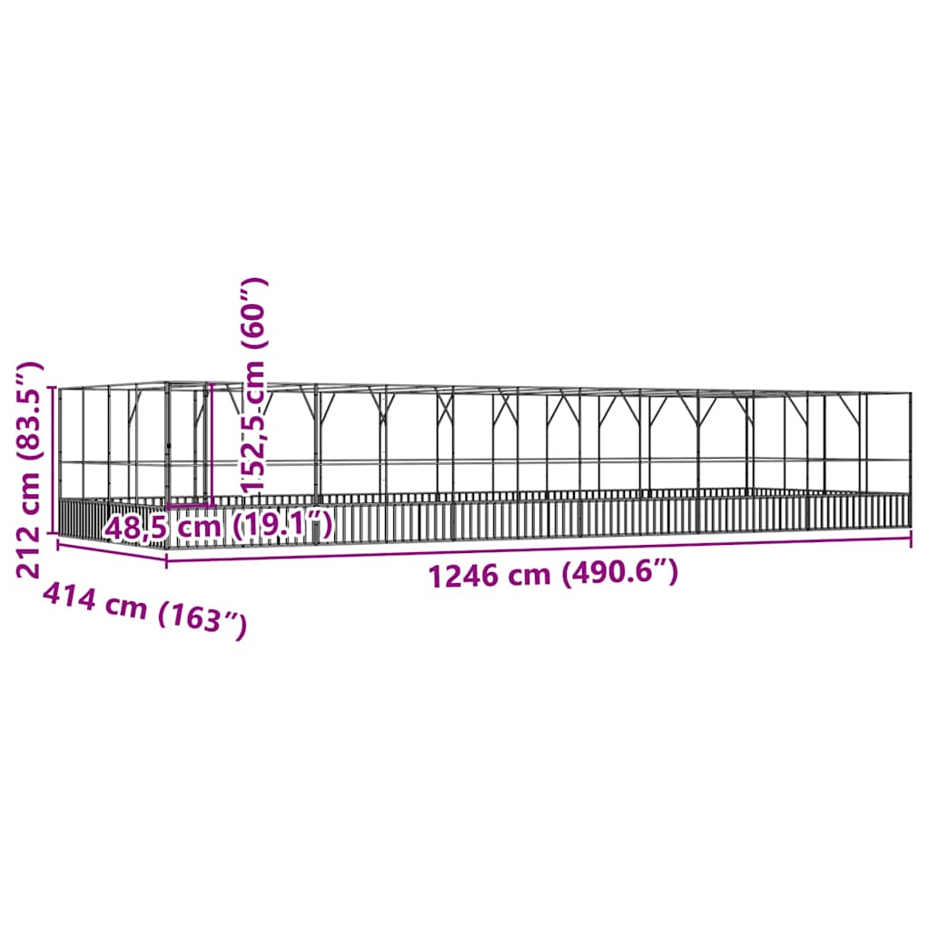 Voliera con Estensione Argento 1246x414x212 cm in Acciaio | homemem39