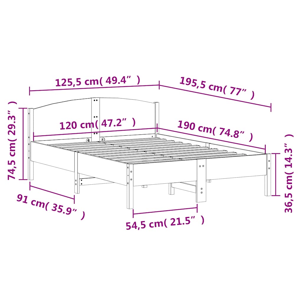 Letto senza Materasso 120x190 cm in Legno Massello di Pino | homemem39