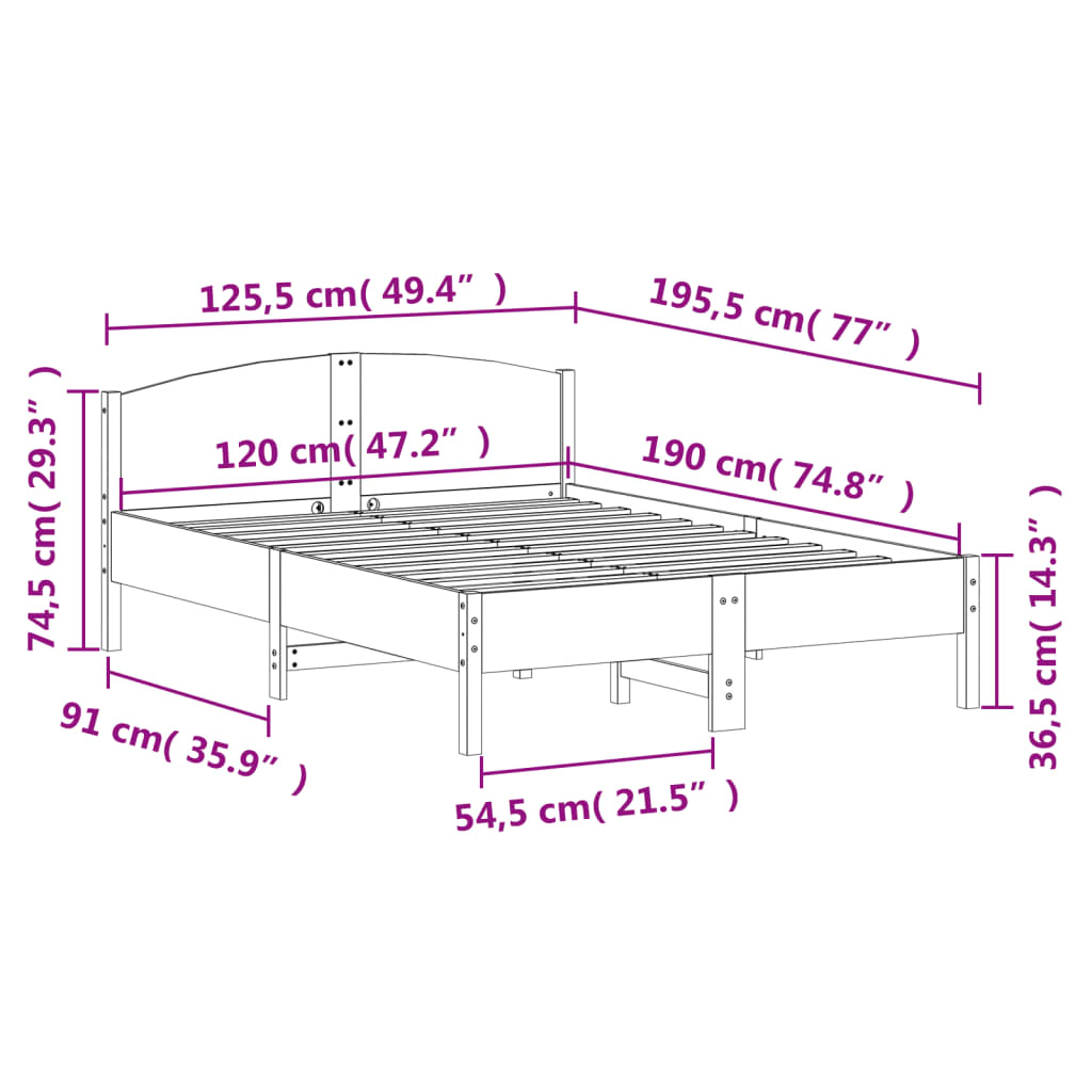 Letto senza Materasso Bianco 120x190 cm Legno Massello di Pino | homemem39