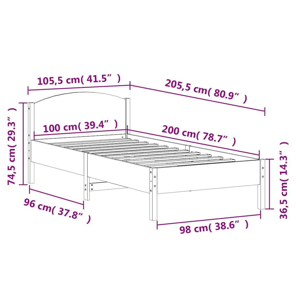 Giroletto senza Materasso Bianco 100x200 cm Legno Massello Pino | homemem39