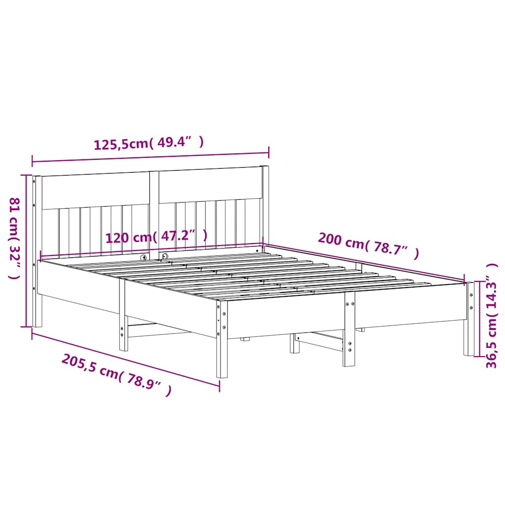 Letto senza Materasso 120x200 cm in Legno Massello di Pino | homemem39