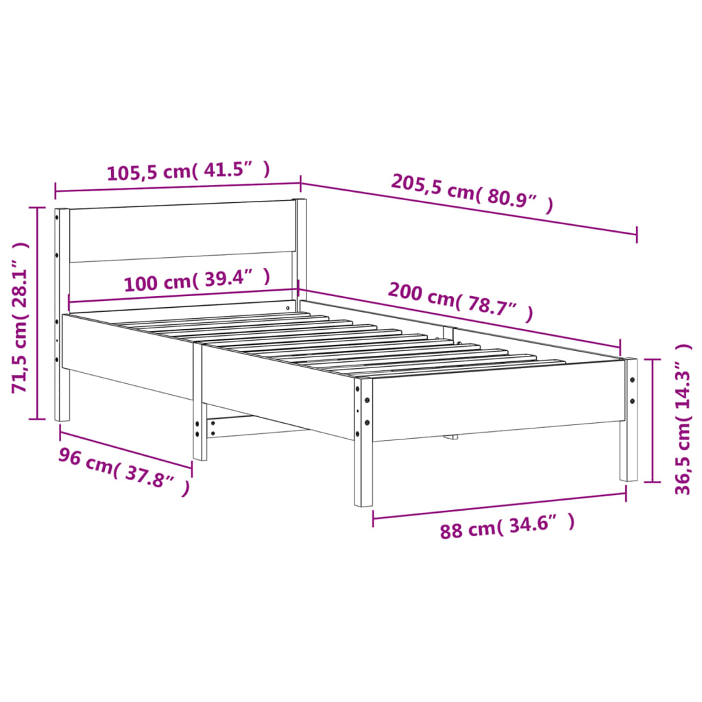 Giroletto senza Materasso Bianco 100x200 cm Legno Massello Pino | homemem39