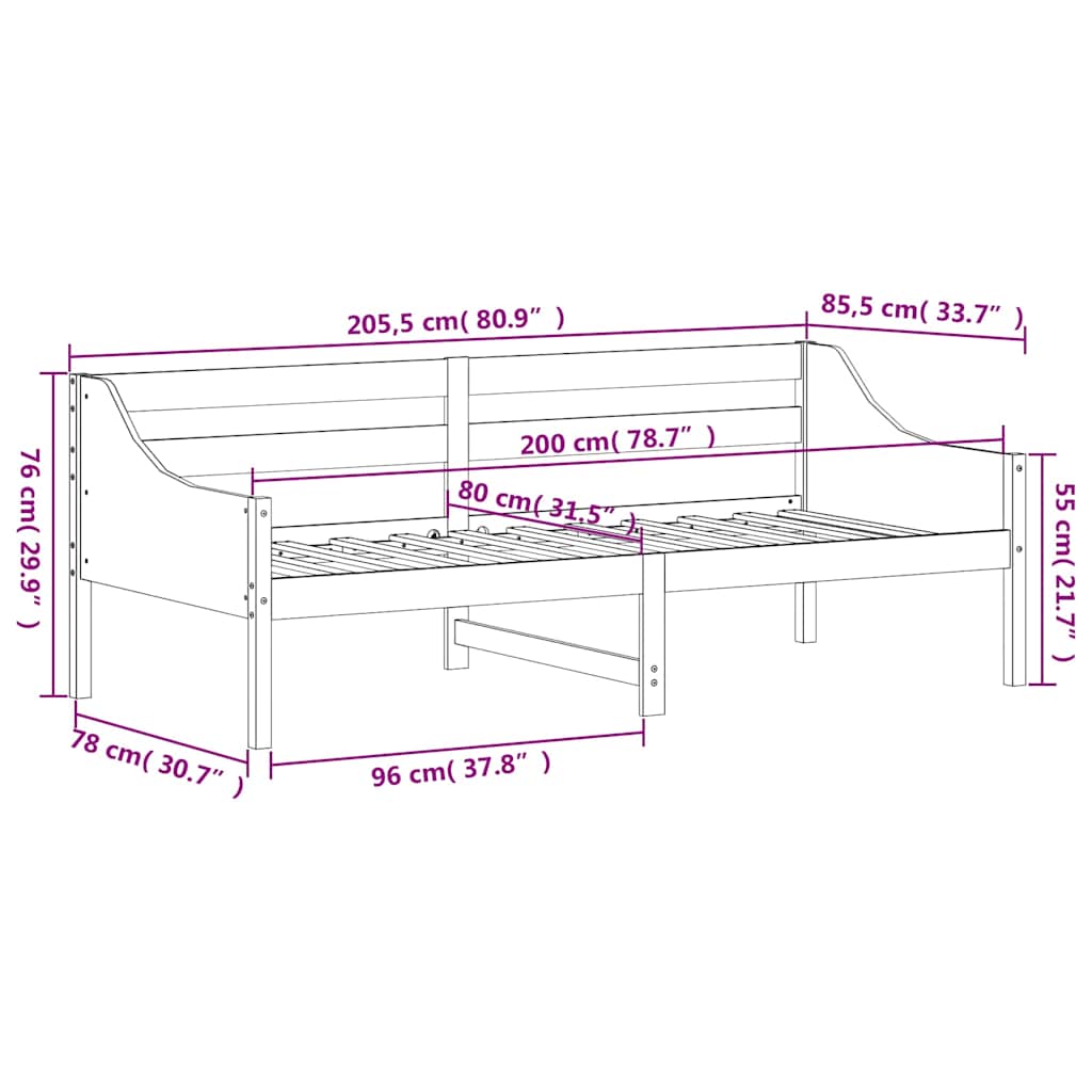 Dormeuse senza Materasso 80x200 cm in Legno Massello di Pino | homemem39