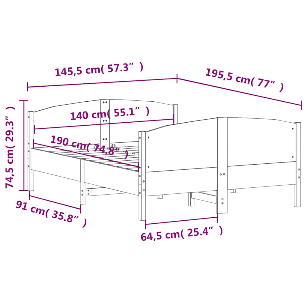 Letto senza Materasso Marrone Cera 140x190 cm in Legno di Pino | homemem39