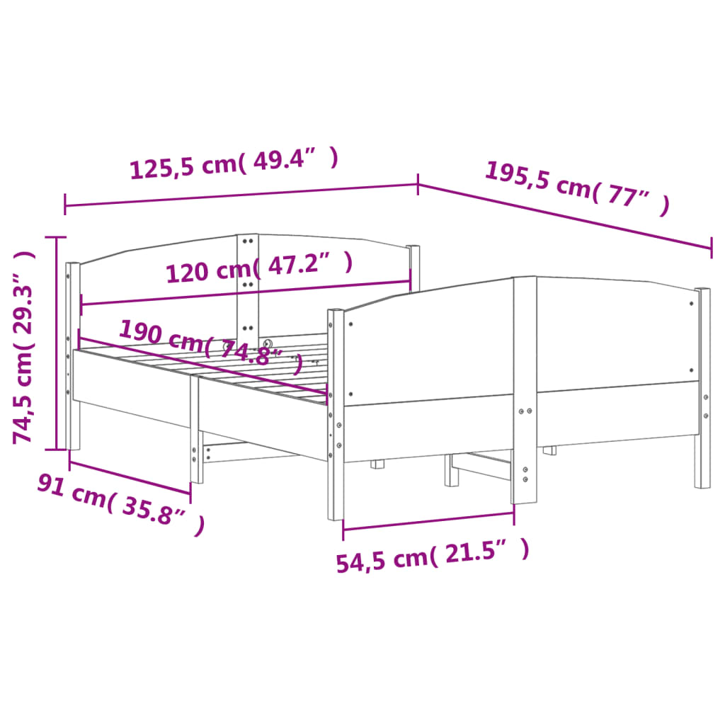 Letto senza Materasso Marrone Cera 120x190 cm in Legno di Pino | homemem39