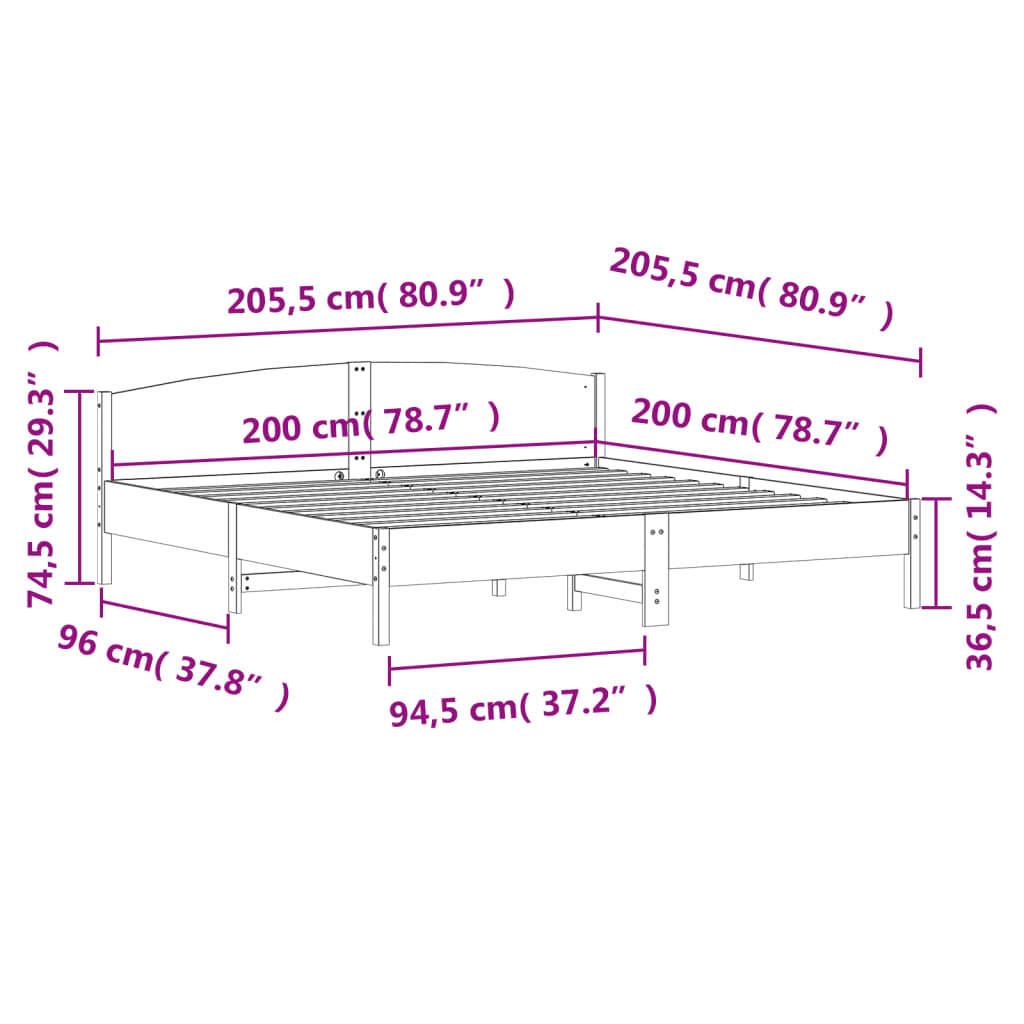 Giroletto senza Materasso Marrone Cera 200x200 cm Legno di Pino | homemem39
