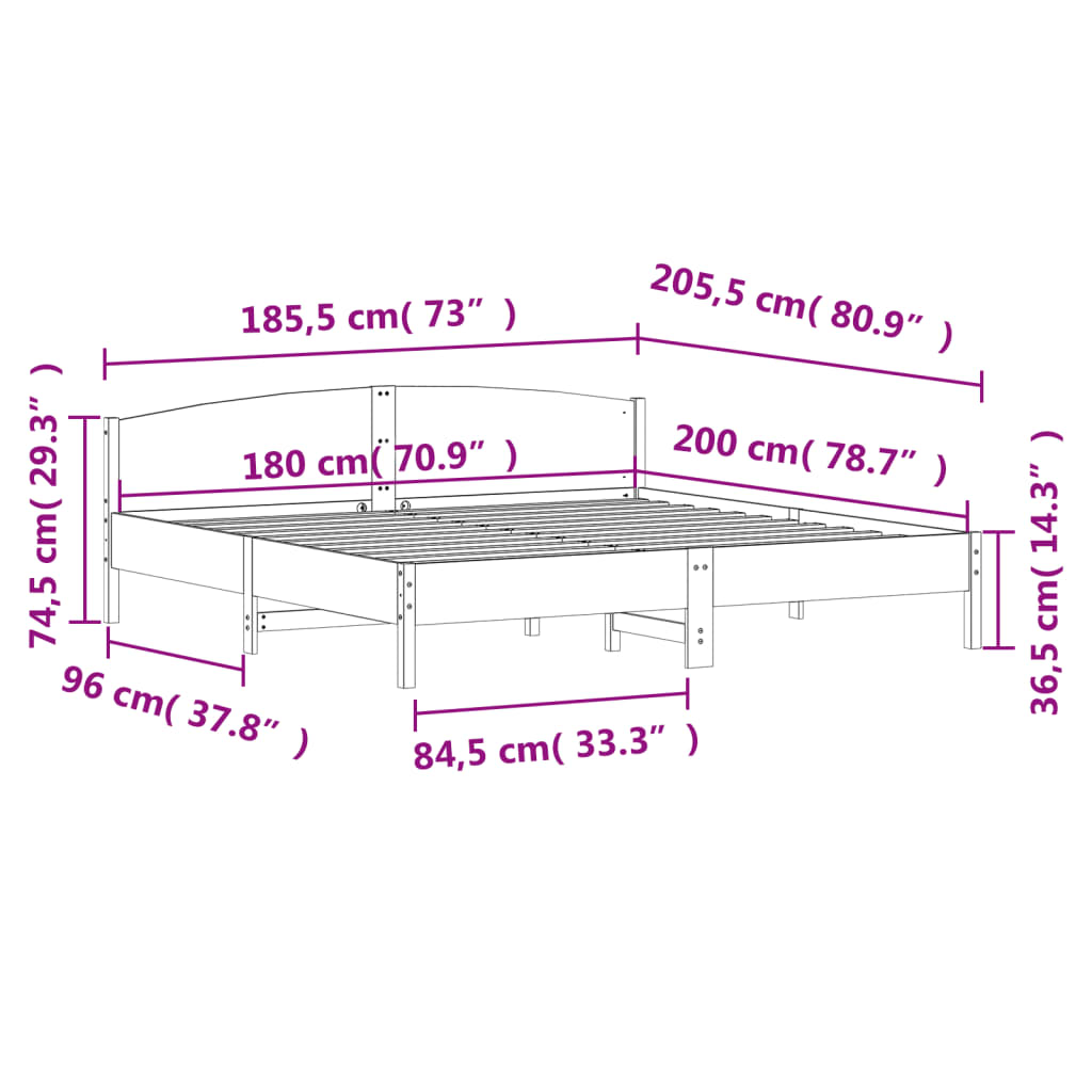 Giroletto senza Materasso Marrone Cera 180x200 cm Legno di Pino | homemem39