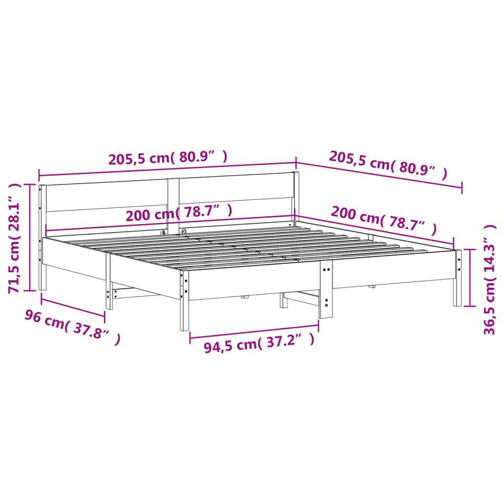 Giroletto senza Materasso Marrone Cera 200x200 cm Legno di Pino | homemem39