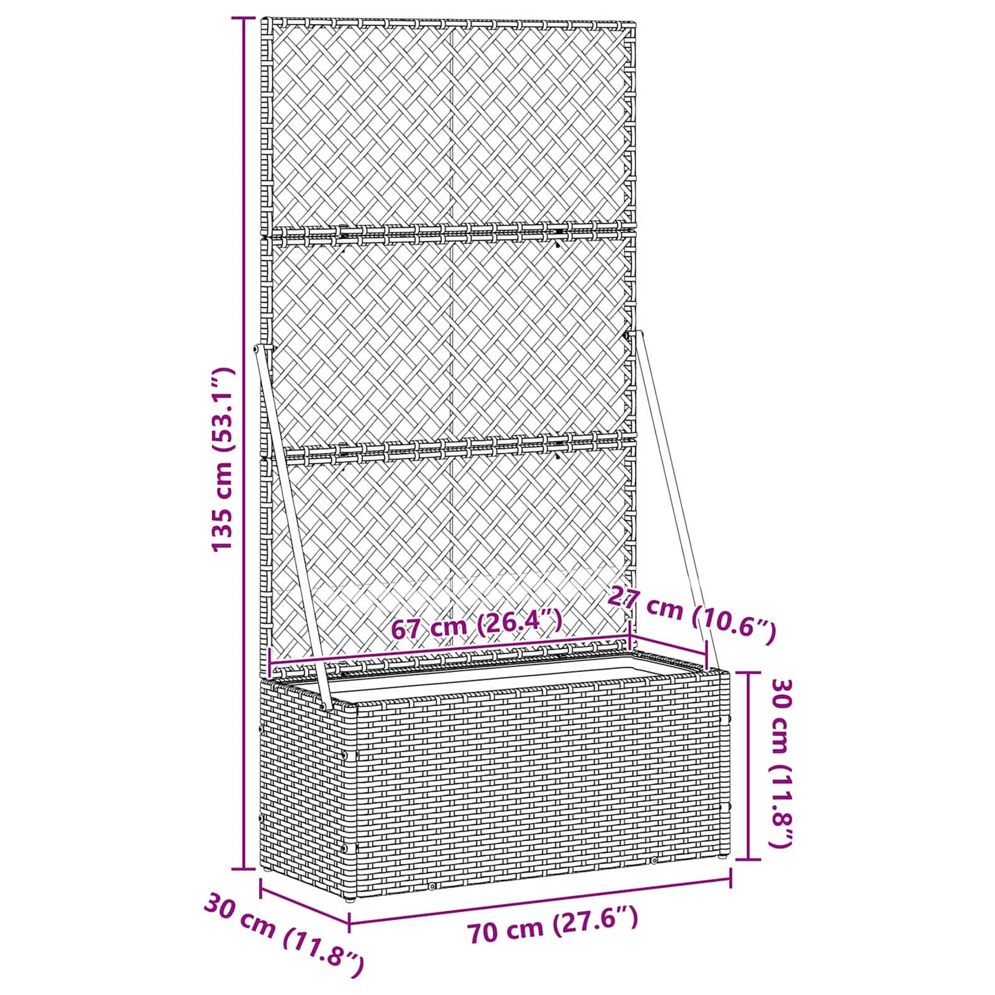Fioriera a traliccio da giardino Nero 70 x 30 x 135 cm Metallo | homemem39