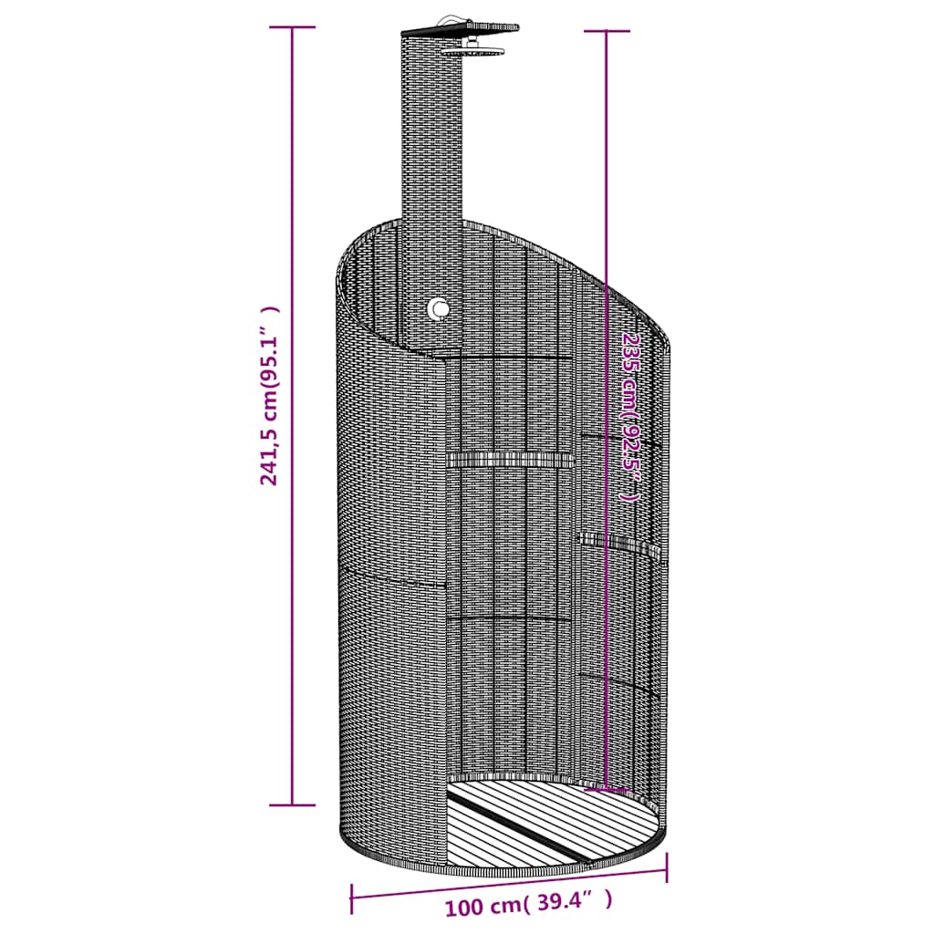 Doccia Esterno Nera 100x100x241,5 cm Polyrattan e Legno Acacia