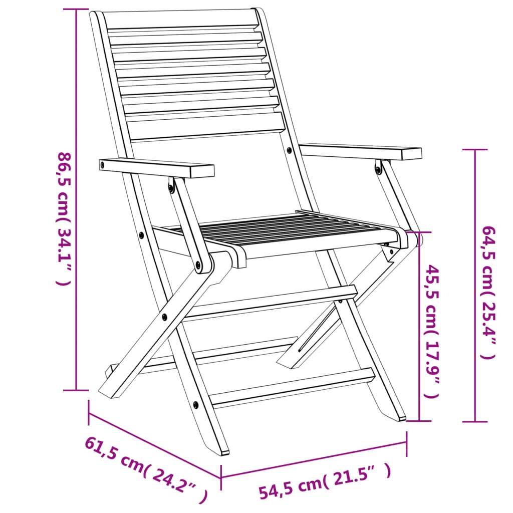 Sedie Giardino Pieghevoli 2pz 54,5x61,5x86,5 cm Massello Acacia | homemem39