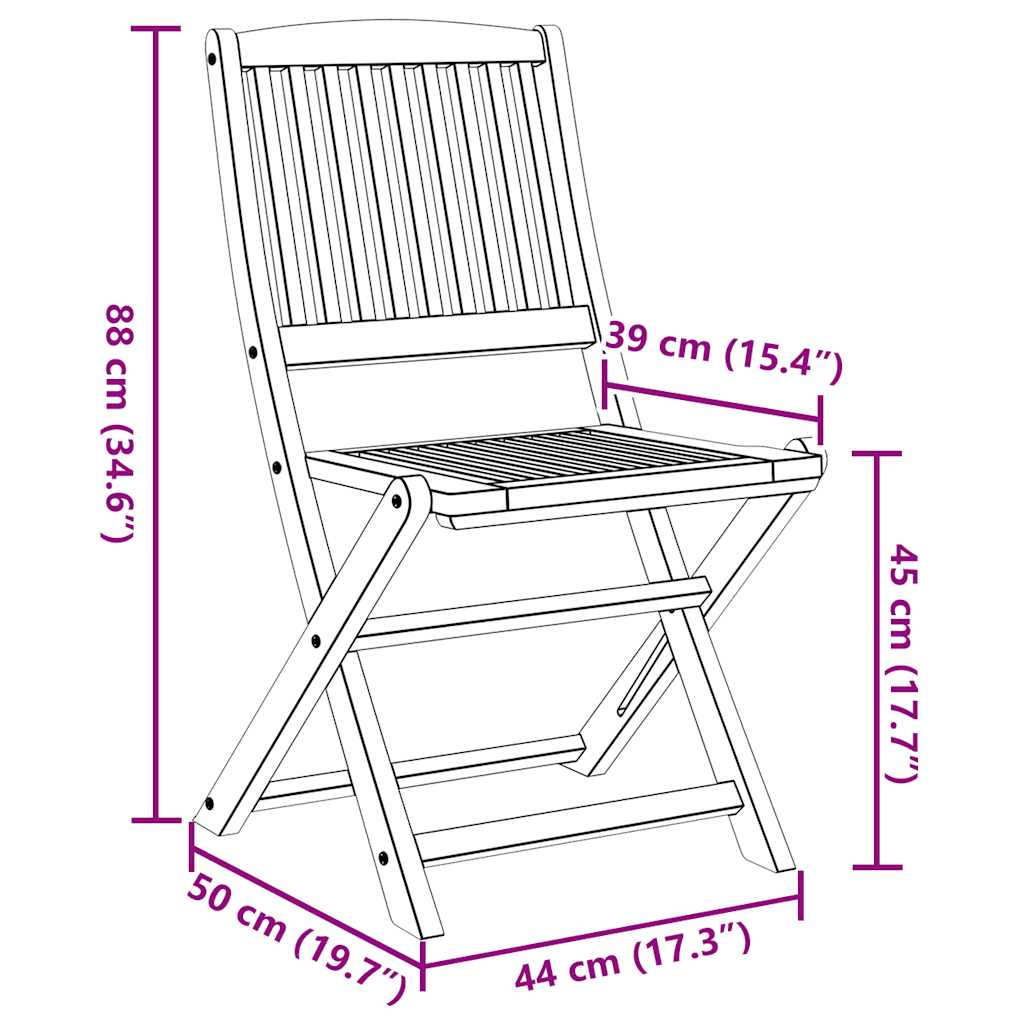 Sedie Giardino Pieghevoli 2 pz 57x48,5x90 cm Massello Acacia