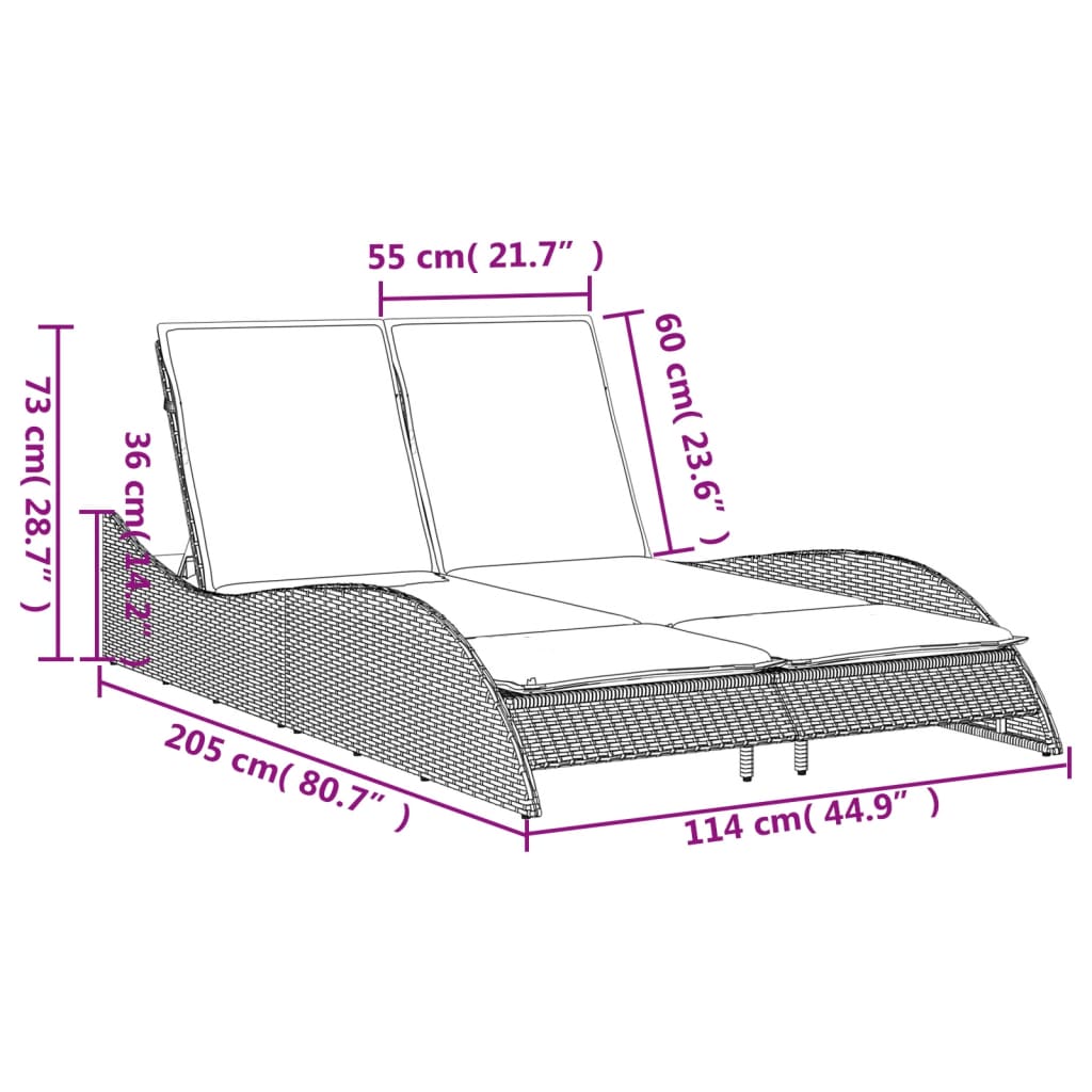 Lettino Prendisole con Cuscini Grigio 114x205x73 cm Polyrattan | homemem39