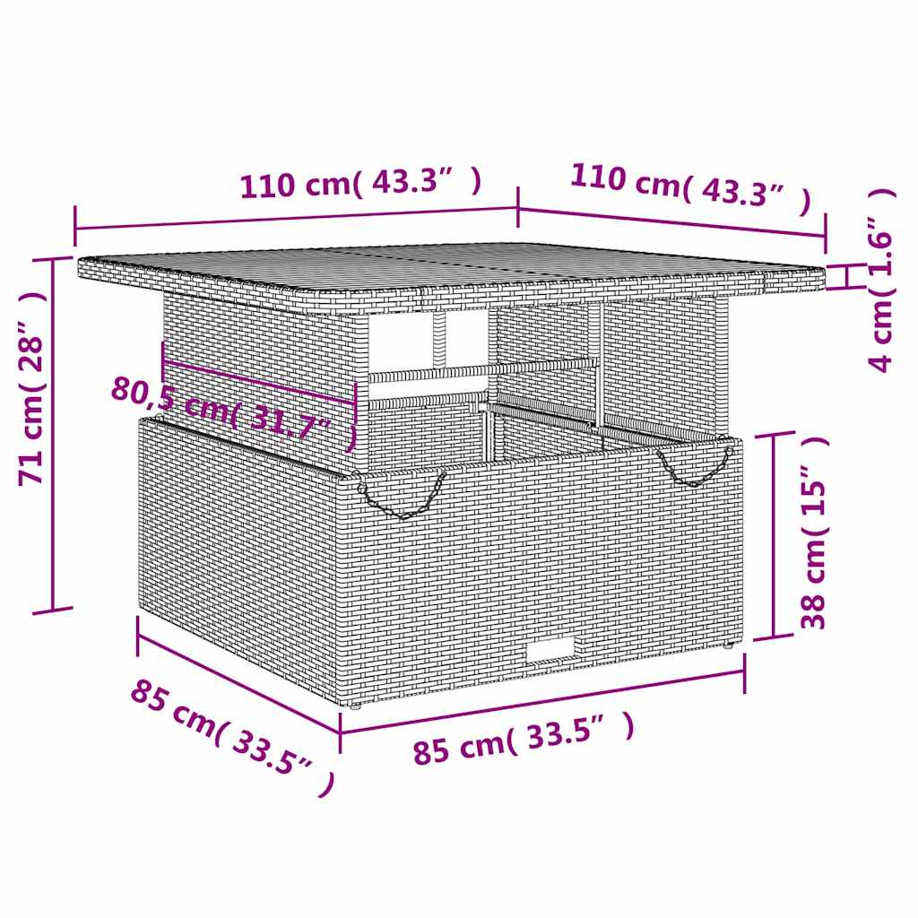 Tavolo Giardino Grigio 110x110x71cm Polyrattan Legno di Acacia | homemem39