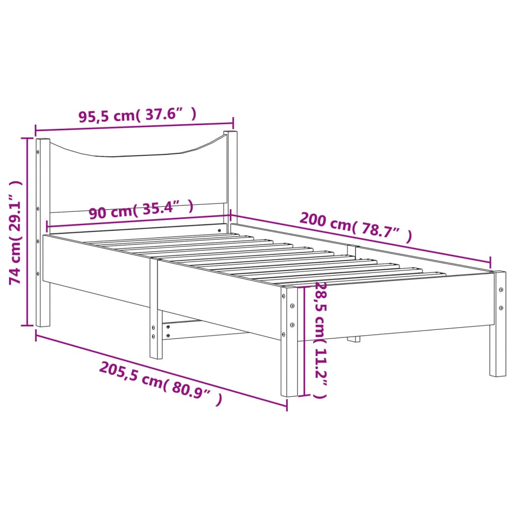 Letto senza Materasso Marrone Cera 90x200 cm Legno di Pino | homemem39