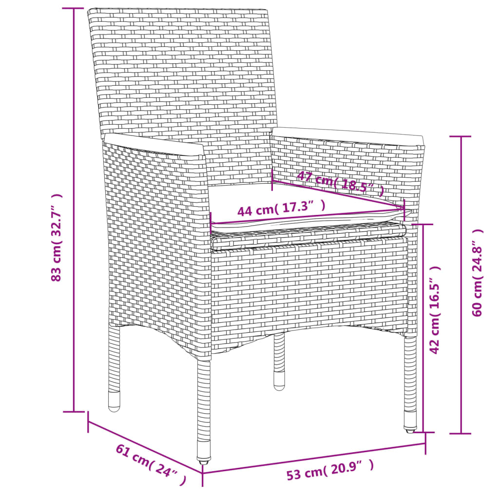 Sedie da Giardino con Cuscini 2 pz Nere in Polyrattan | homemem39