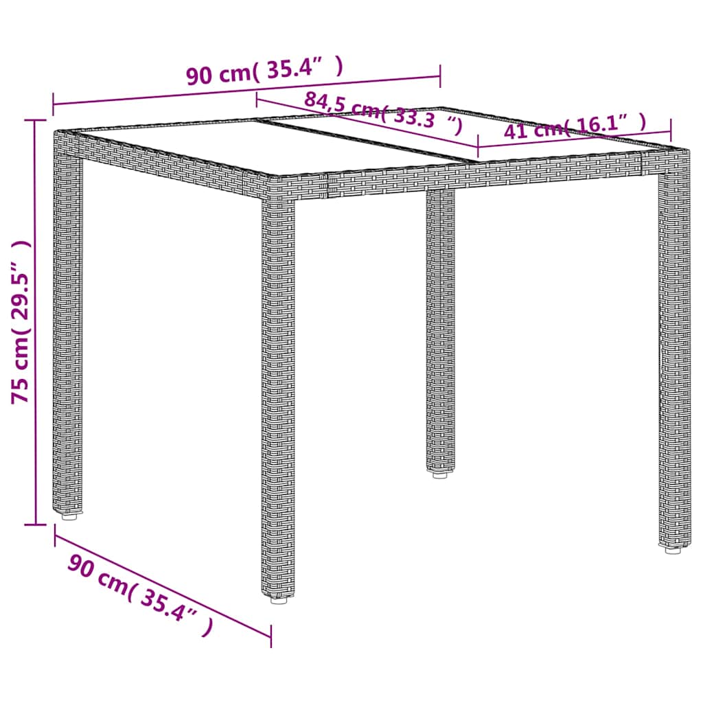 Tavolo Giardino Piano Vetro Grigio Chiaro 90x90x75cm Polyrattan | homemem39