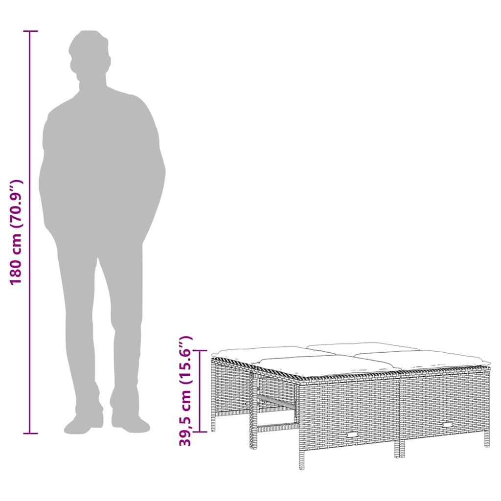Sgabelli da Giardino con Cuscini 4 pz Neri in Polyrattan | homemem39