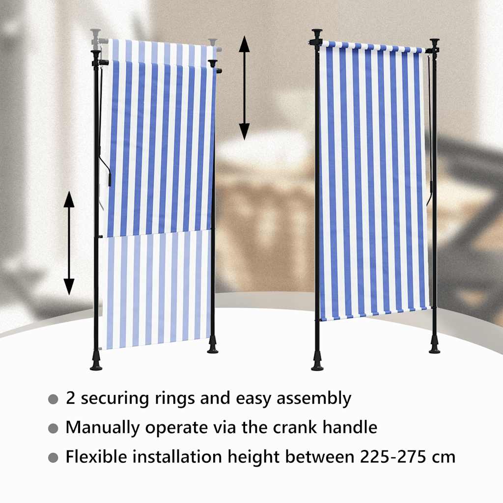 Tenda a Rullo Esterno Blu e Bianca 100x270cm Tessuto e Acciaio | homemem39