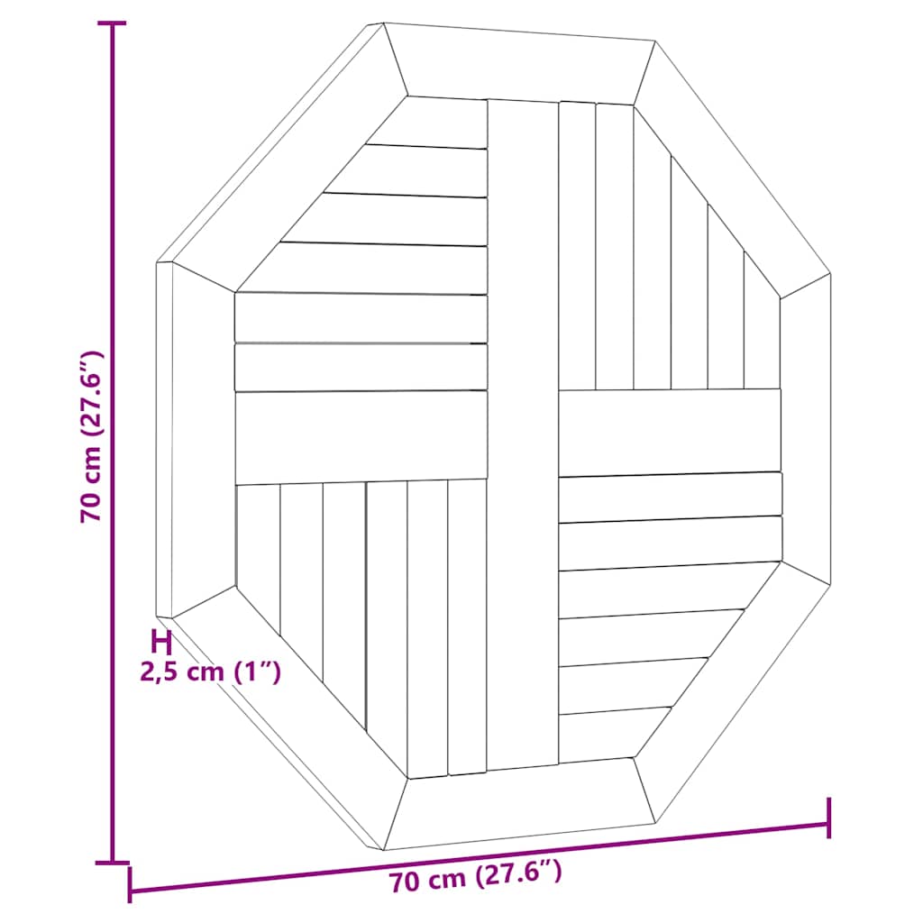 Piano per Tavolo 70x70x2,5 cm Ottagonale Legno Massello di Teak