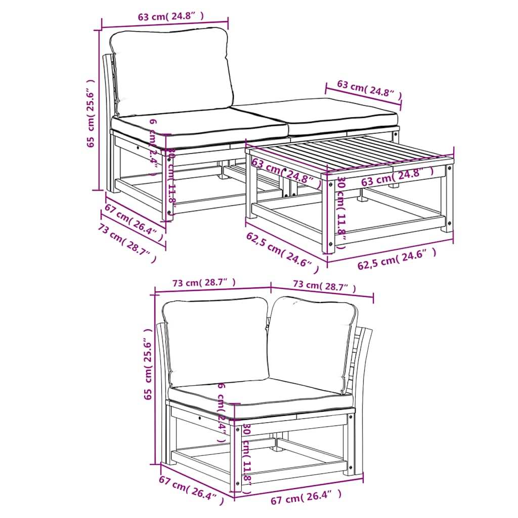 Set Salotto da Giardino 4pz con Cuscini Legno Massello Acacia | homemem39