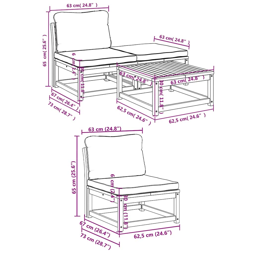 Set Salotto da Giardino 4pz con Cuscini Legno Massello Acacia | homemem39