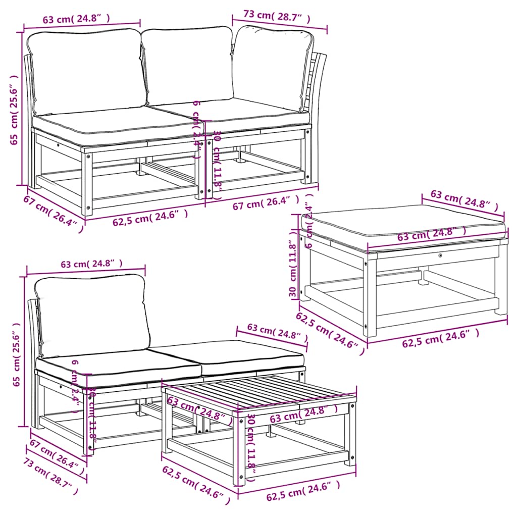 Set Salotto da Giardino 6 pz con Cuscini in Massello di Acacia | homemem39
