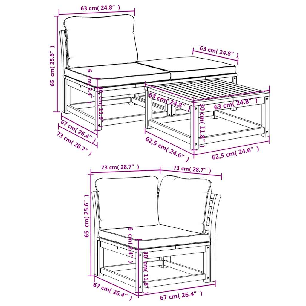 Set Salotto da Giardino 4pz con Cuscini Legno Massello Acacia | homemem39