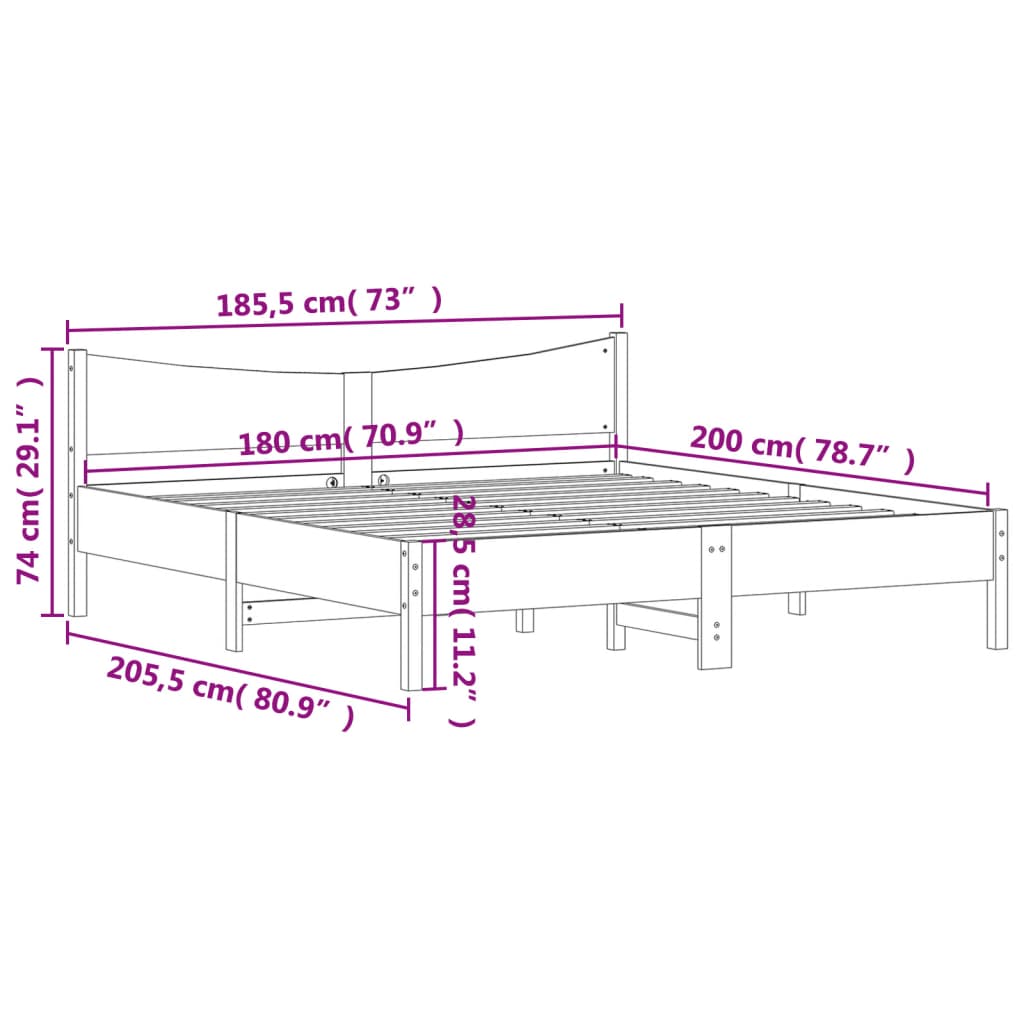 Giroletto senza Materasso Marrone Cera 180x200 cm Legno di Pino | homemem39