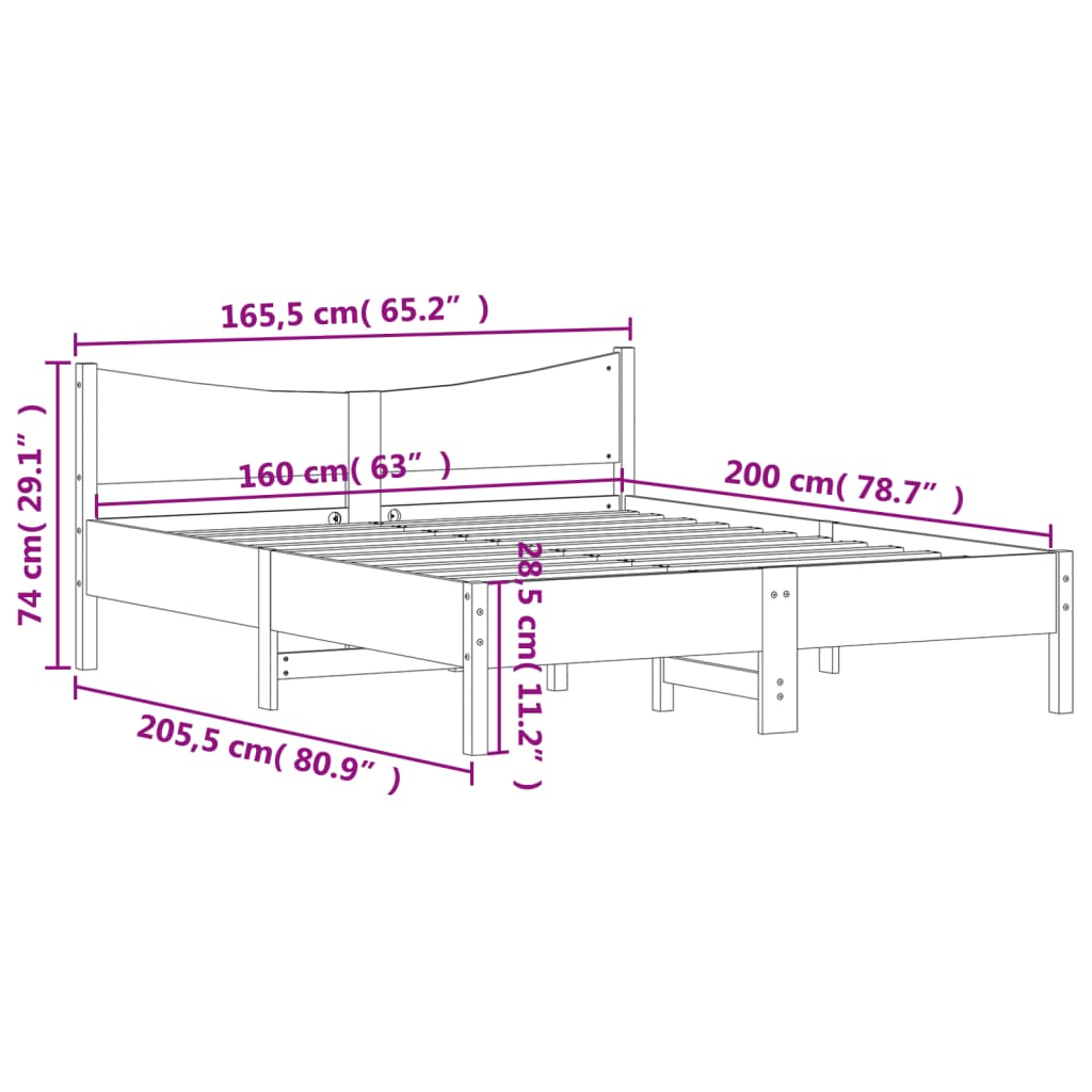 Giroletto senza Materasso Marrone Cera 160x200 cm Legno di Pino | homemem39