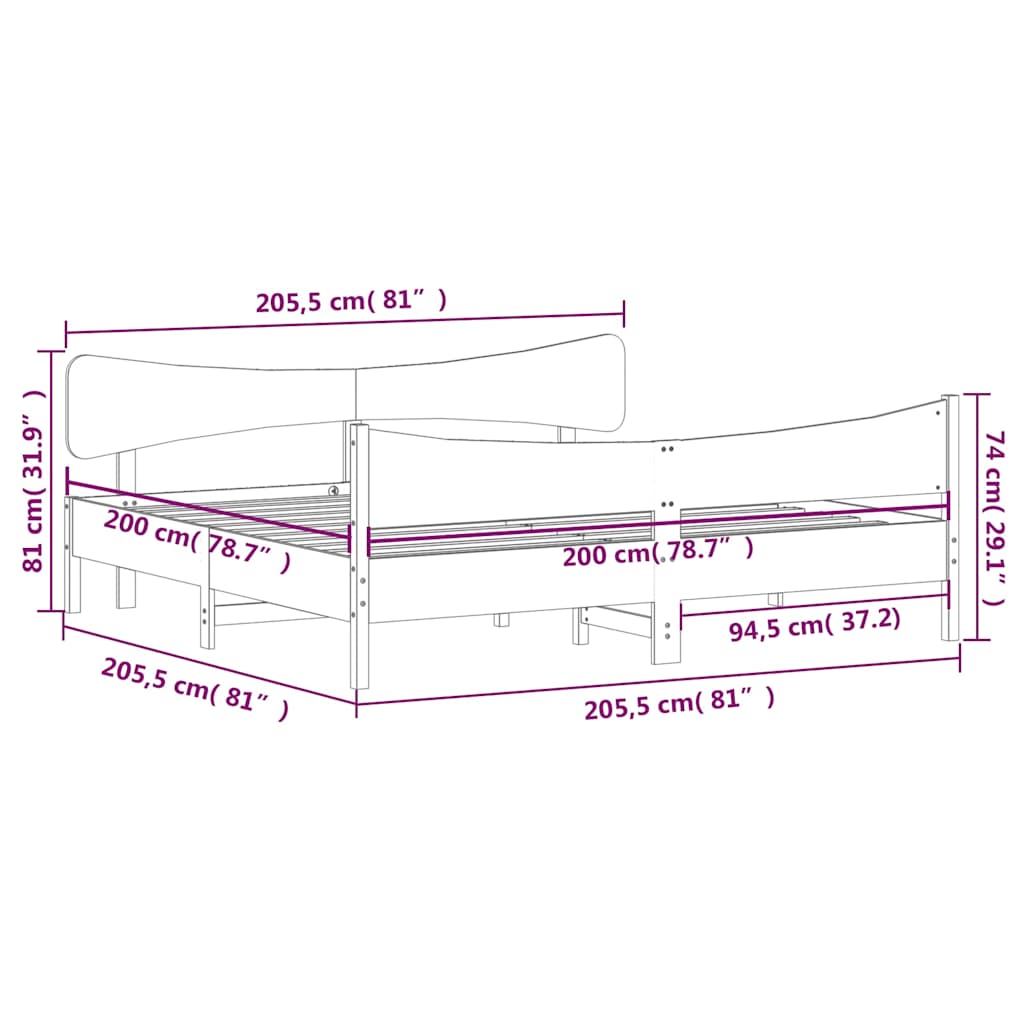 Giroletto senza Materasso 200x200 cm in Legno Massello di Pino | homemem39
