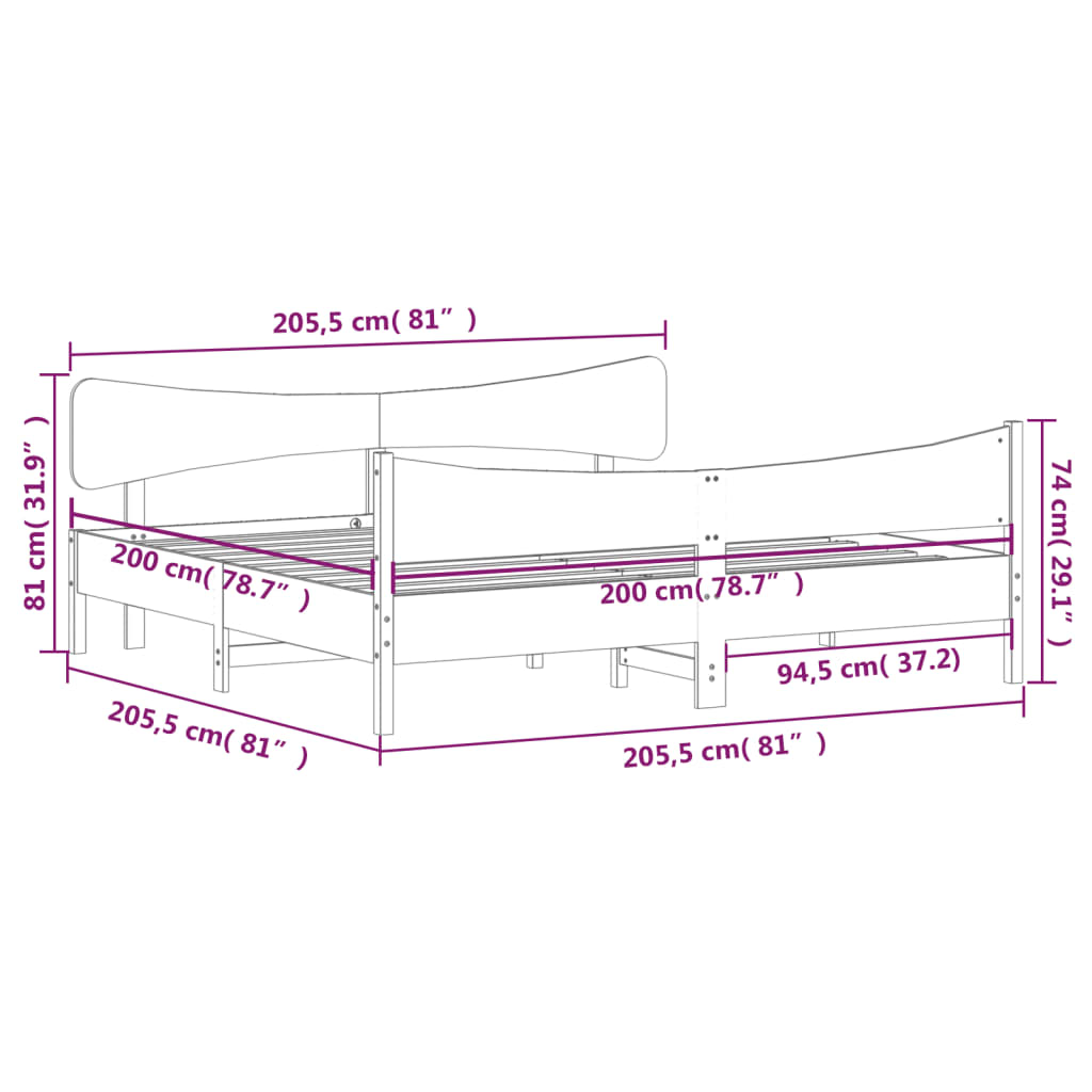 Giroletto senza Materasso Bianco 200x200 cm Legno Massello Pino | homemem39