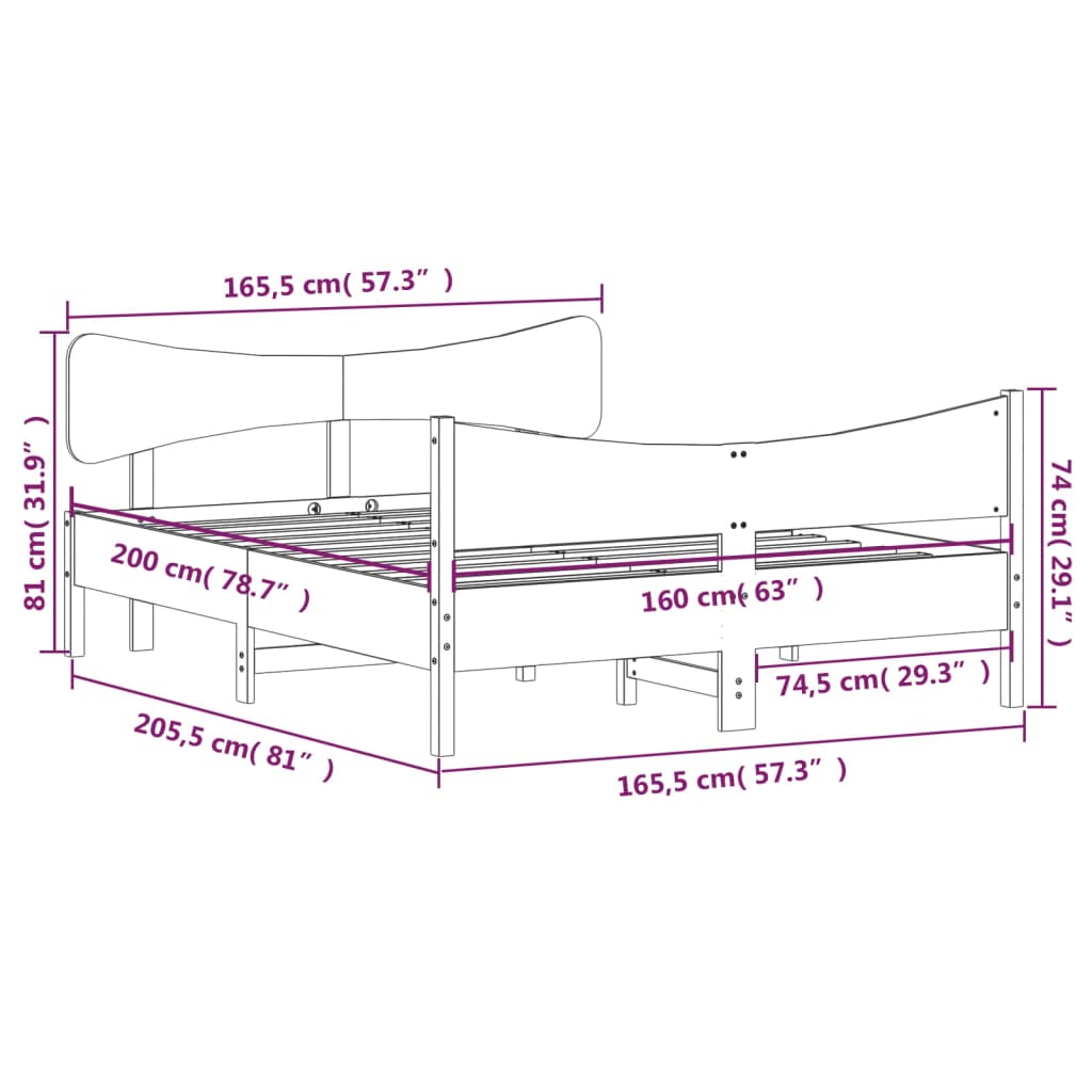 Giroletto senza Materasso Marrone Cera 160x200 cm Legno di Pino | homemem39