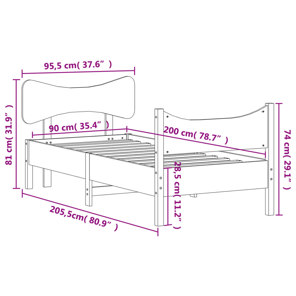 Giroletto senza Materasso Marrone Cera 90x200 cm Massello Pino | homemem39