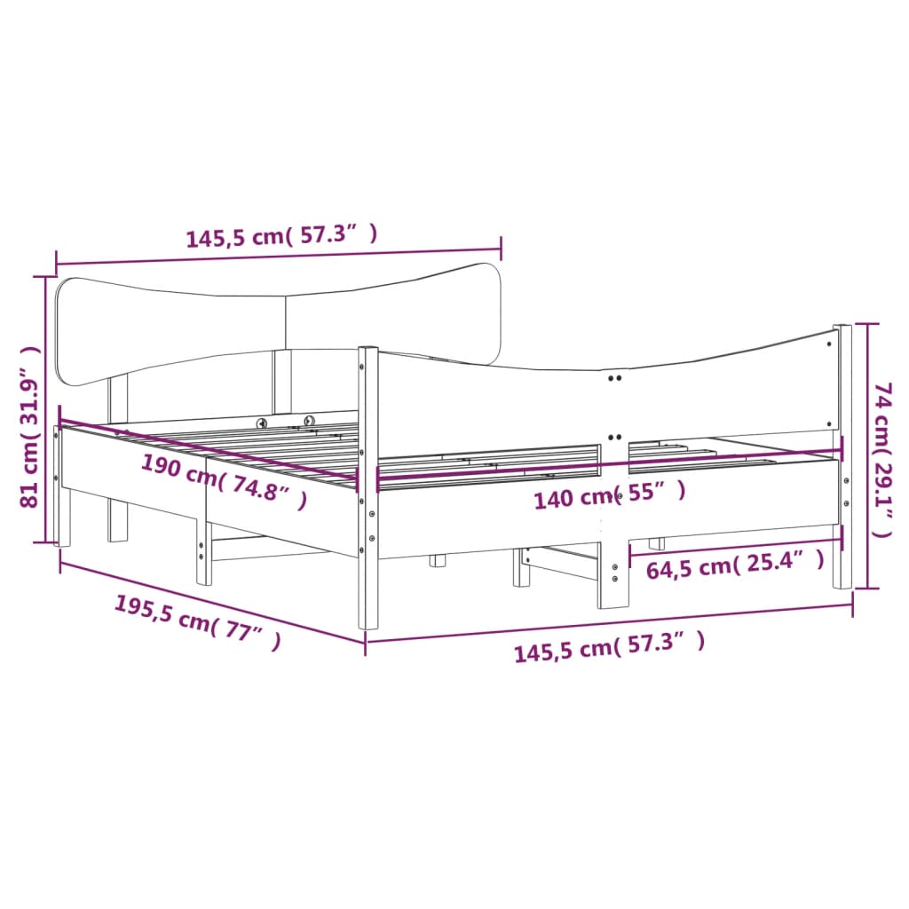 Letto senza Materasso Marrone Cera 140x190 cm in Legno di Pino | homemem39